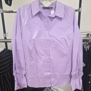New York & Company Lavender Button-Up Blouse With Ruffle Cuffs